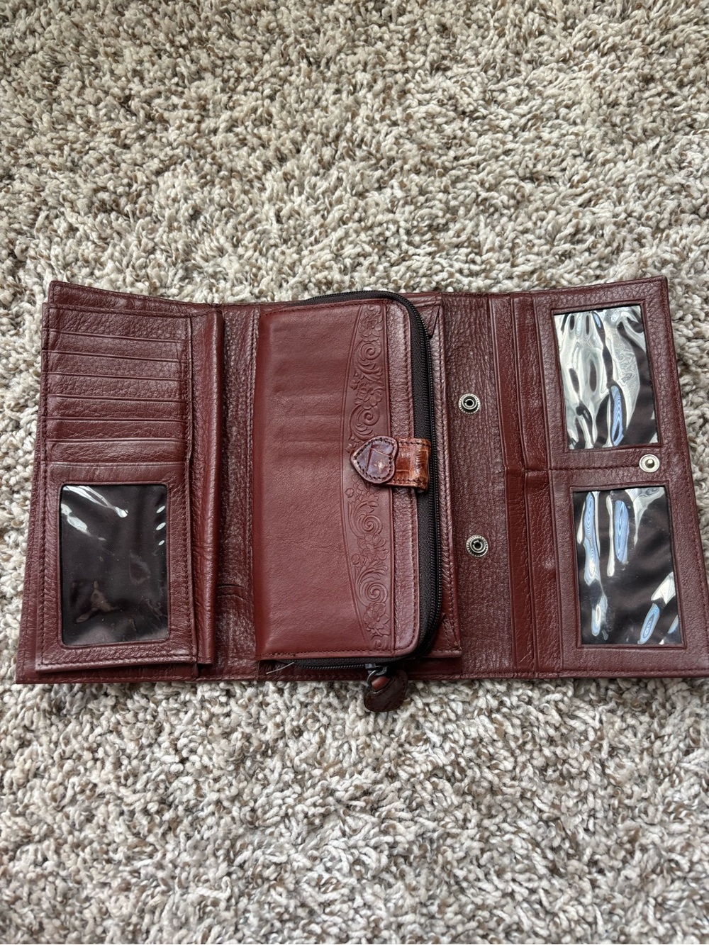 Brighton Croc-Embossed Burgundy Wallet with Silver Heart Accent - Picture 4 of 4